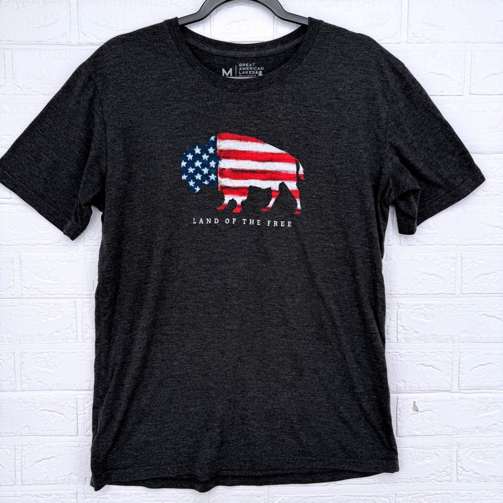 Great American Lakes & Co Graphic Tee Mens Medium Charcoal Buffalo Patriotic